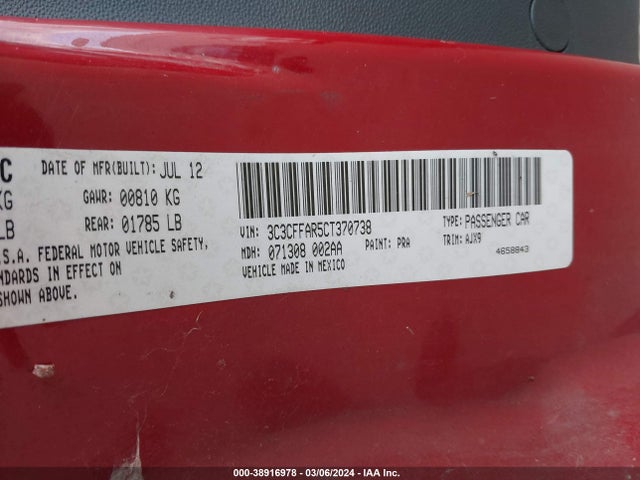 2012 FIAT 500 3C3CFFAR5CT370738 Photo 8