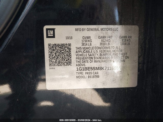 Chevrolet CRUZE LT 2019 1G1BE5SM8K7116556 Image 9
