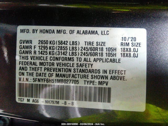Honda Pilot Awd Ex-l 2021 5FNYF6H51MB027705 Image 9