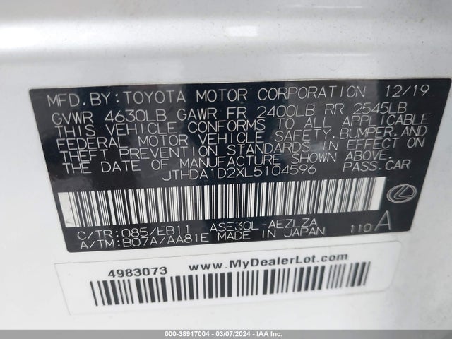 Lexus IS 300 2020 JTHDA1D2XL5104596 Image 9