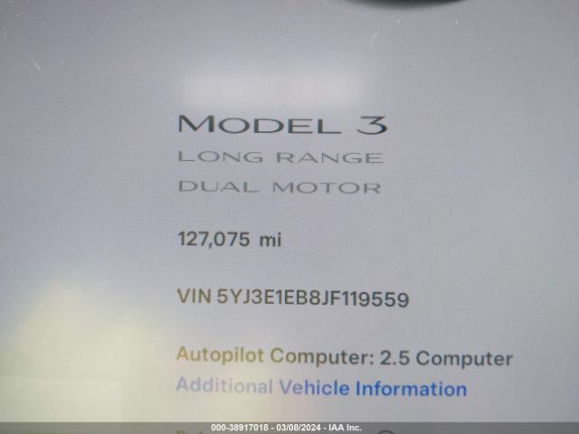 5YJ3E1EB8JF119559 Tesla Model 3 Long Range/performance