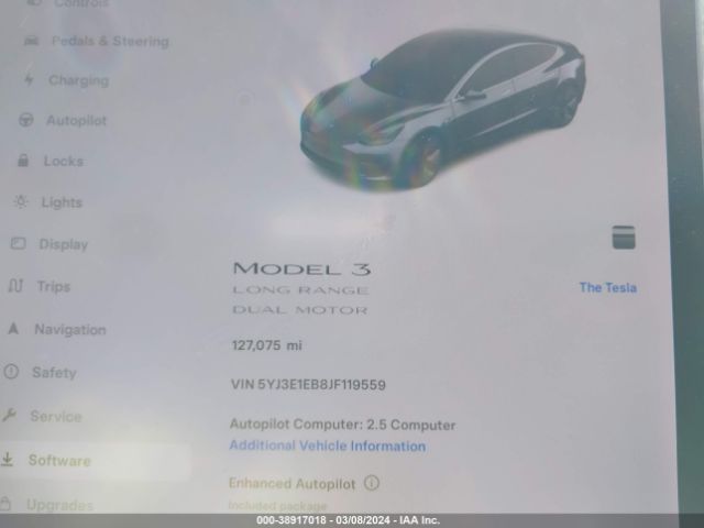 5YJ3E1EB8JF119559 Tesla Model 3 Long Range/performance