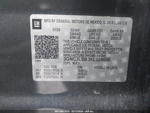 Chevrolet Trax Lt 2019 3GNCJLSB3KL119006 Image 9