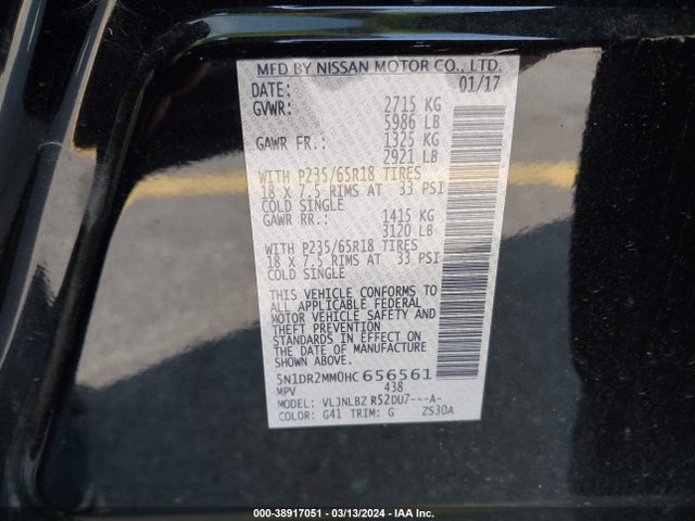 Nissan Pathfinder S 2017 5N1DR2MM0HC656561 Image 9