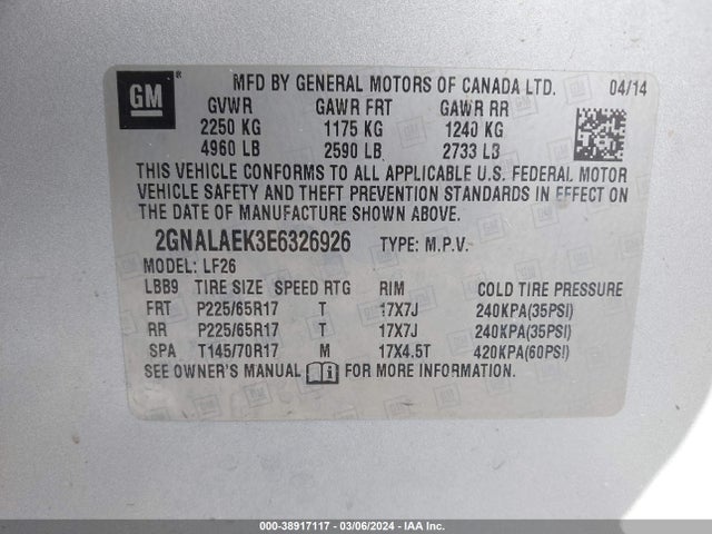 Chevrolet EQUINOX LS 2014 2GNALAEK3E6326926 Image 9