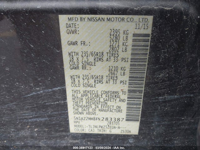 Nissan MURANO S 2015 5N1AZ2MH8FN283387 Image 9