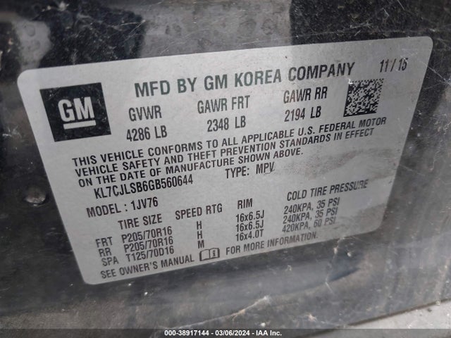 Chevrolet Trax Lt 2016 KL7CJLSB6GB560644 Image 9