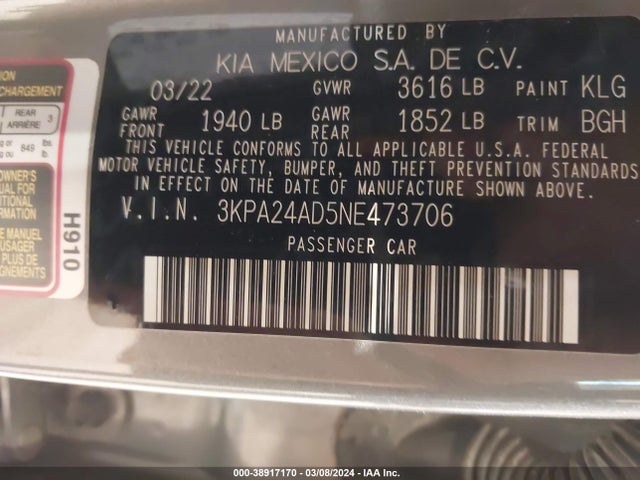 KIA RIO S 2022 3KPA24AD5NE473706 Image 9