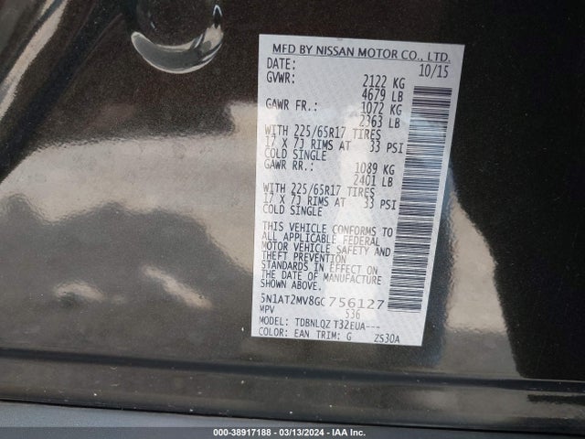 Nissan ROGUE SV 2016 5N1AT2MV8GC756127 Image 9