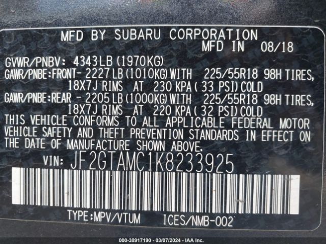 JF2GTAMC1K8233925 Subaru Crosstrek 2.0i Limited
