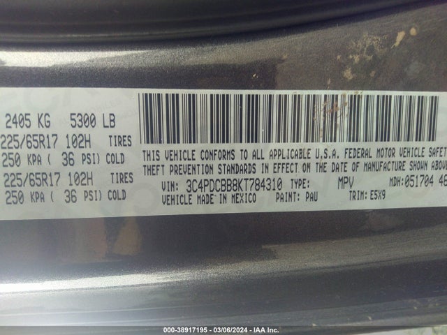 Dodge JOURNEY SE 2019 3C4PDCBB8KT784310 Image 9