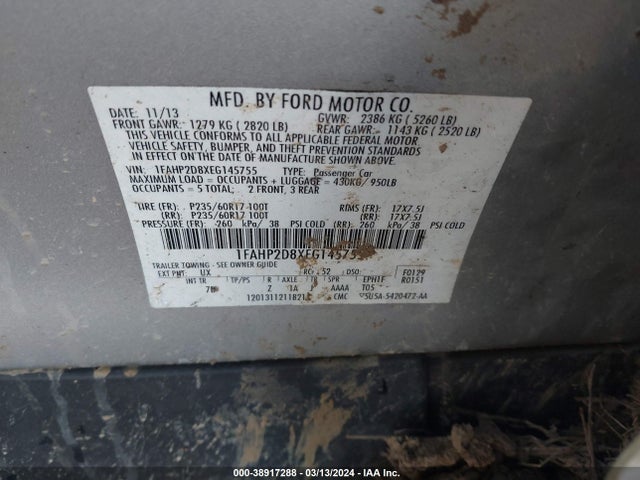 Ford TAURUS SE 2014 1FAHP2D8XEG145755 Image 9