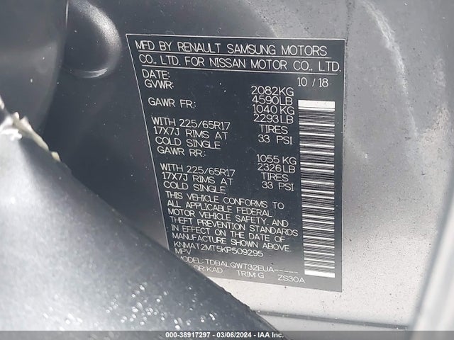 Nissan ROGUE SV 2019 KNMAT2MT5KP509295 Image 9