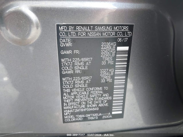 Nissan ROGUE SV 2017 KNMAT2MT6HP594849 Image 9