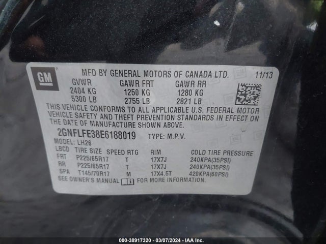 Chevrolet EQUINOX 1LT 2014 2GNFLFE38E6188019 Image 9