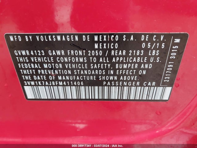3VW1K7AJ8FM411406 Volkswagen Jetta 2.0l S