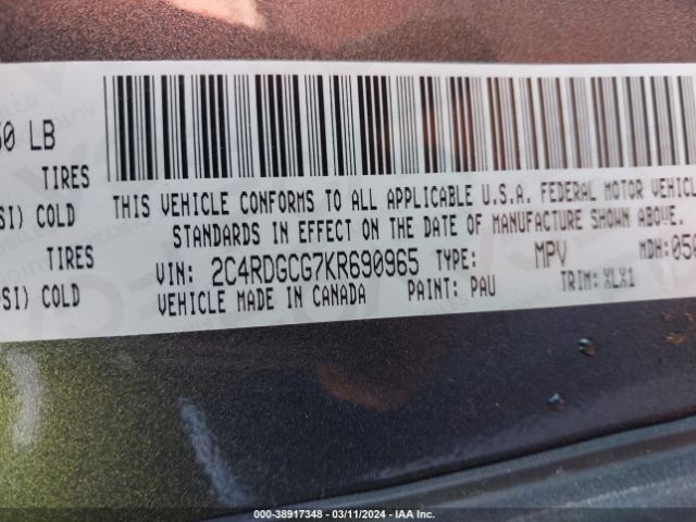 2C4RDGCG7KR690965 Dodge Grand Caravan Sxt