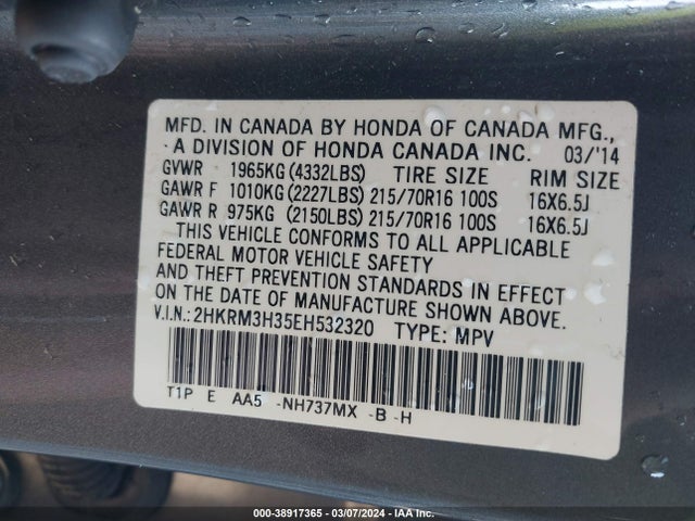 Honda CR-V LX 2014 2HKRM3H35EH532320 Image 9