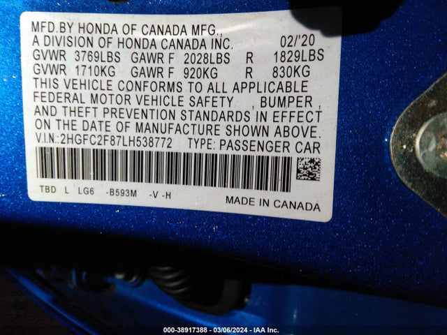 Honda Civic Sport 2020 2HGFC2F87LH538772 Image 9