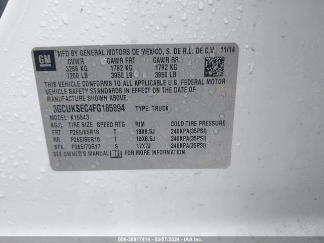Chevrolet Silverado 1500 2lz 2015 3GCUKSEC4FG185894 Image 9