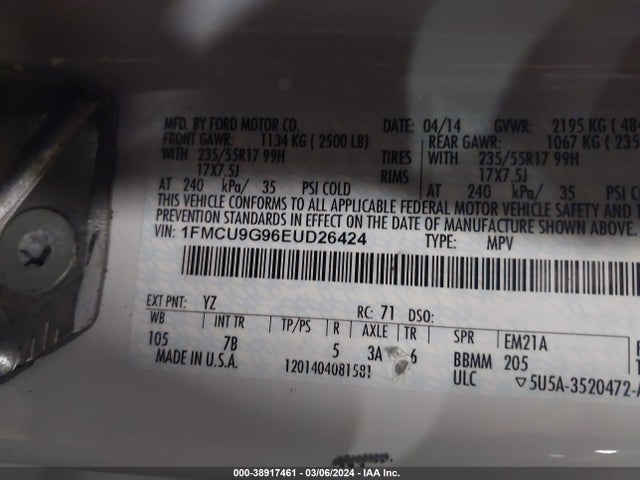Ford ESCAPE SE 2014 1FMCU9G96EUD26424 Image 9