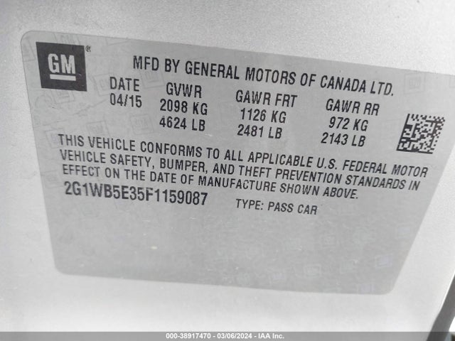 Chevrolet Impala Limited Lt 2015 2G1WB5E35F1159087 Image 9