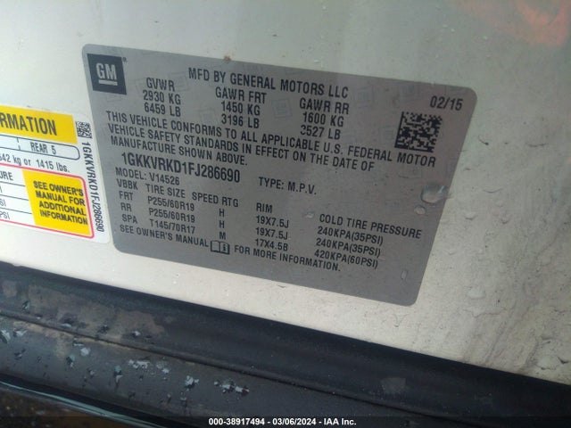 GMC Acadia Slt-1 2015 1GKKVRKD1FJ286690 Image 9