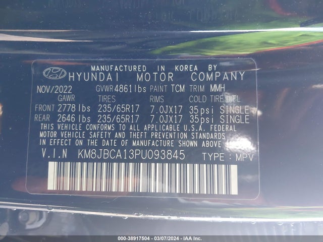 KM8JBCA13PU093845 Hyundai Tucson Hybrid Blue