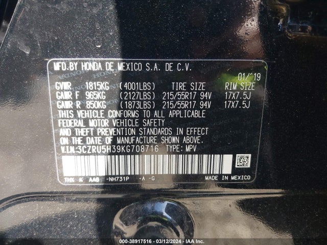 Honda HR-V LX 2019 3CZRU5H39KG708716 Image 9