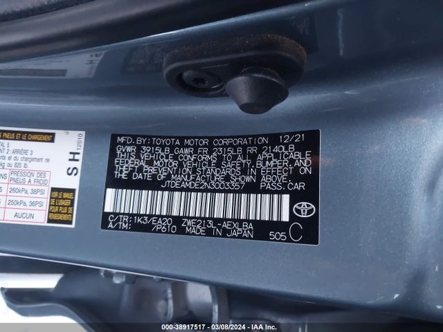 Toyota Corolla Hybrid Le 2022 JTDEAMDE2N3003357 Image 9