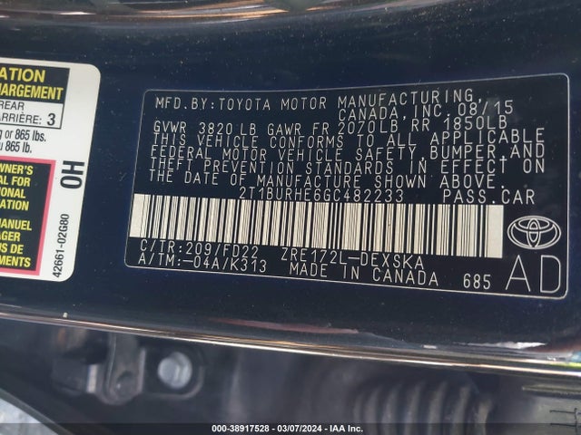 Toyota Corolla S Plus 2016 2T1BURHE6GC482233 Image 9