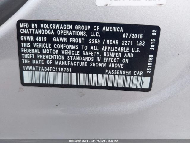 1VWAT7A34FC118781 Volkswagen Passat 1.8t Limited Edition