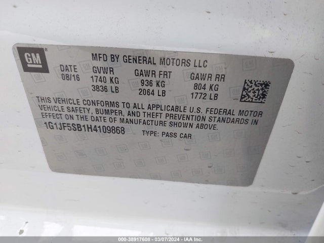Chevrolet Sonic Premier Auto 2017 1G1JF5SB1H4109868 Image 9