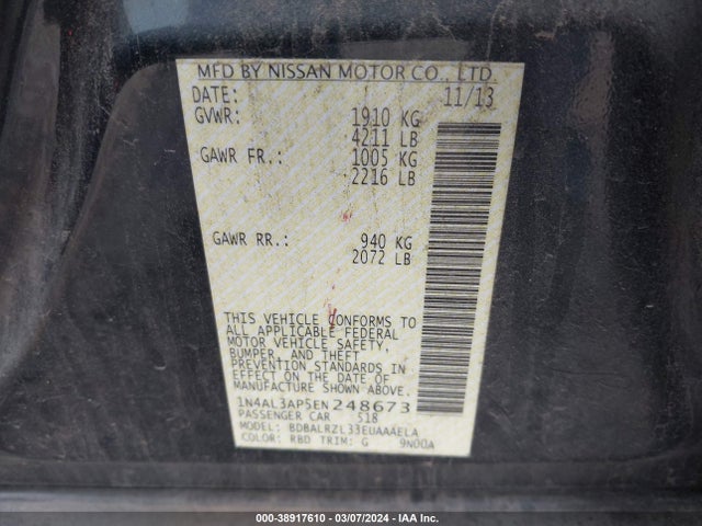 Nissan Altima 2.5 S 2014 1N4AL3AP5EN248673 Image 9