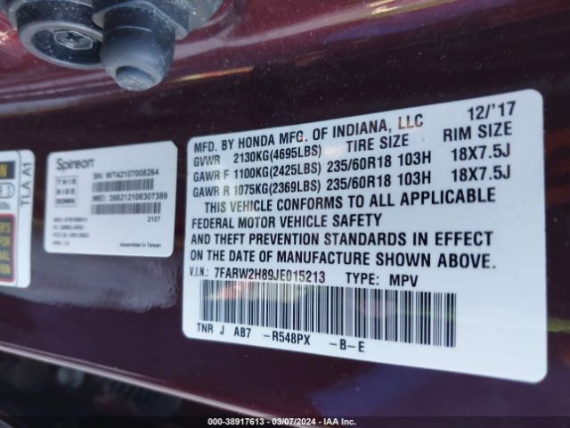 7FARW2H89JE015213 Honda Cr-v Ex-l/ex-l Navi