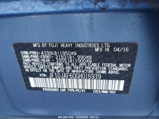 JF1GJAF60GH016939 Subaru Impreza 2.0i Premium