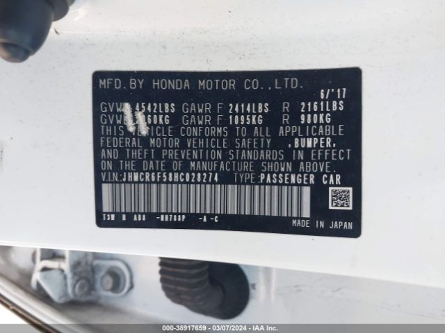 JHMCR6F58HC028274 Honda Accord Hybrid Ex-l