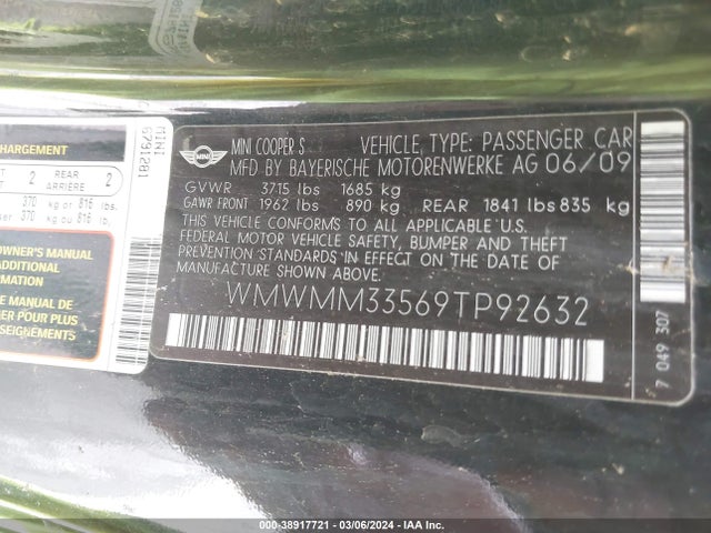 2009 MINI COOPER S CLUBMAN WMWMM33569TP92632 Photo 8
