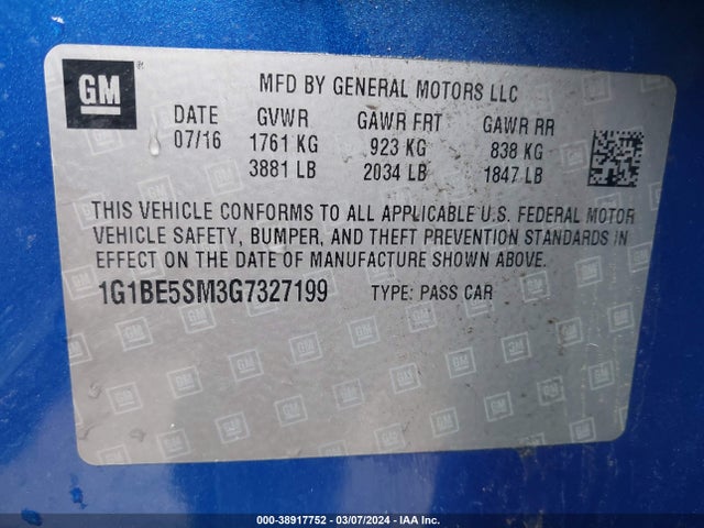 Chevrolet Cruze Lt Auto 2016 1G1BE5SM3G7327199 Image 9