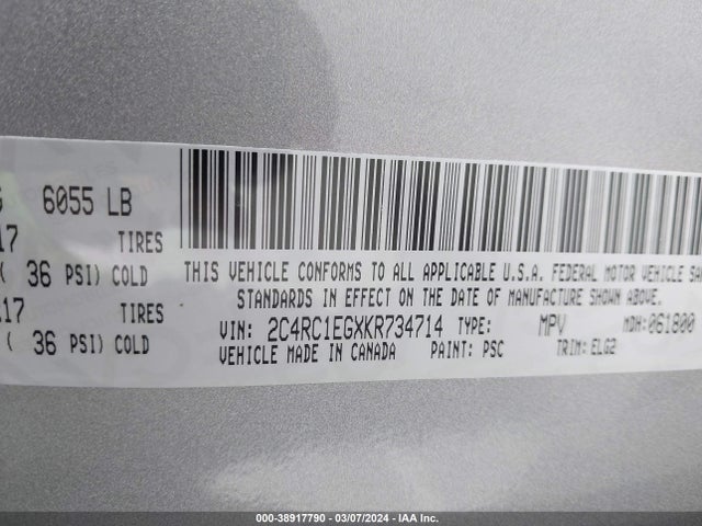2C4RC1EGXKR734714 Chrysler Pacifica Touring L Plus