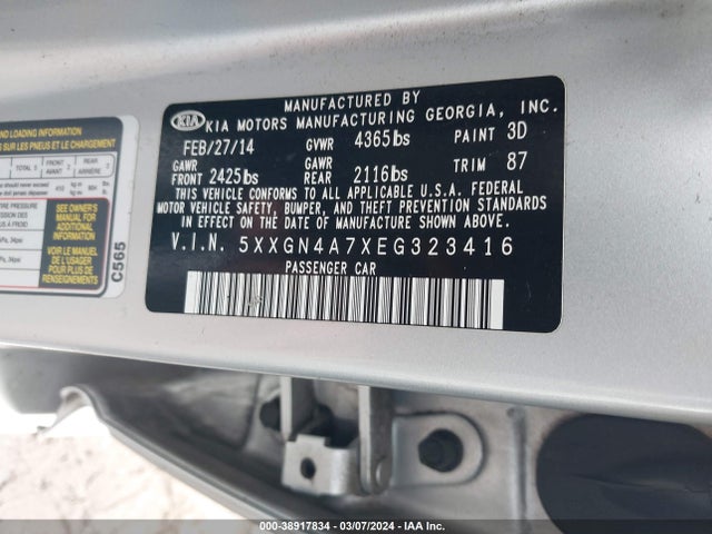 KIA OPTIMA EX 2014 5XXGN4A7XEG323416 Image 9