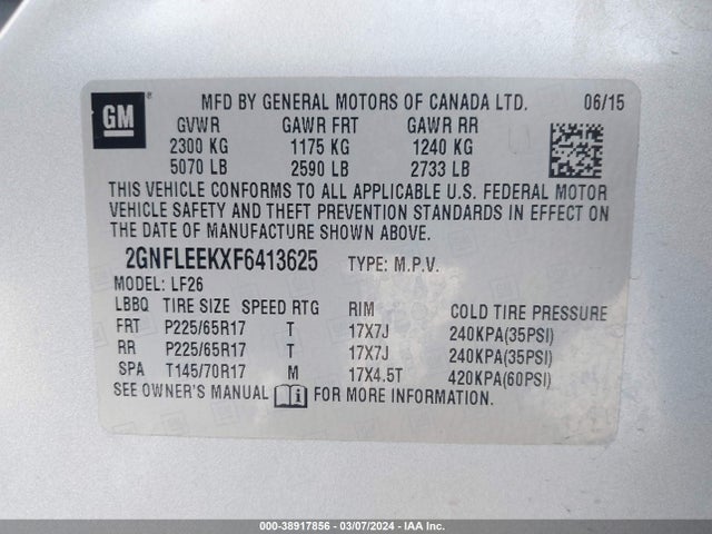 Chevrolet EQUINOX LS 2015 2GNFLEEKXF6413625 Image 9