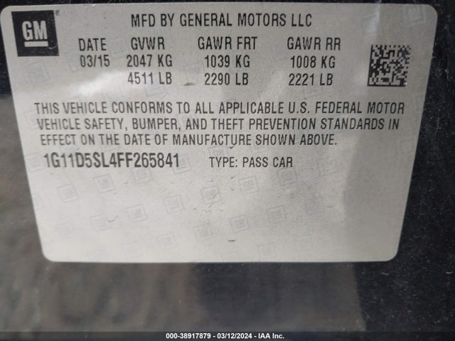 Chevrolet MALIBU 2LT 2015 1G11D5SL4FF265841 Image 9