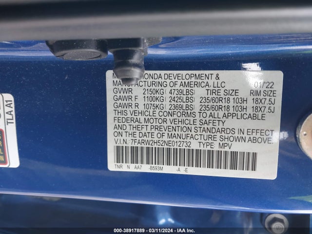Honda Cr-v Awd Ex 2022 7FARW2H52NE012732 Image 9
