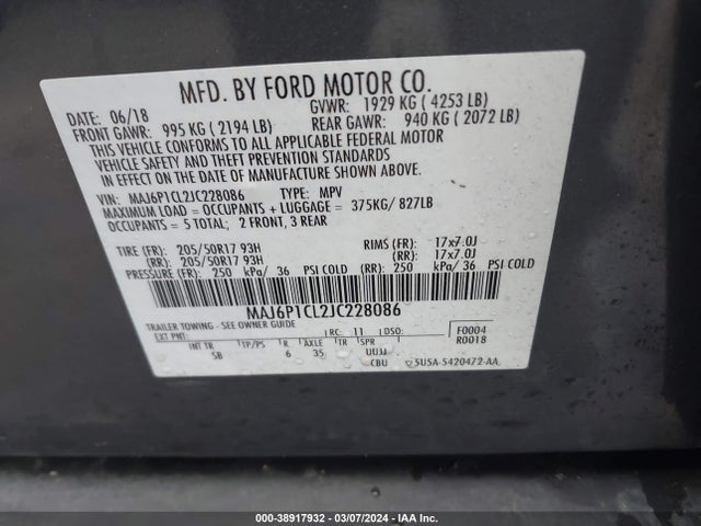 Ford Ecosport Ses 2018 MAJ6P1CL2JC228086 Image 9