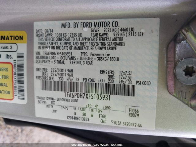 1FA6P0H7XF5105931 Ford FUSION SE