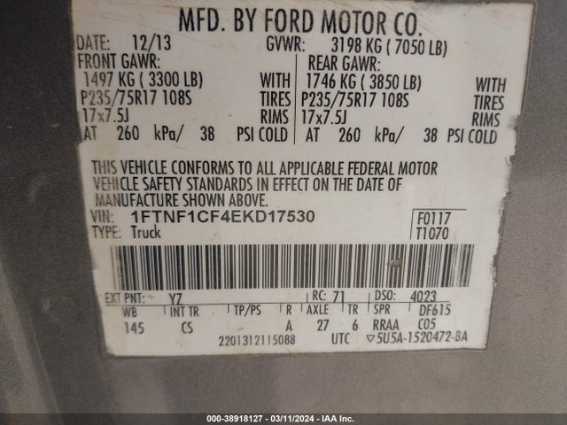 Ford F-150 Xl 2014 1FTNF1CF4EKD17530 Image 9