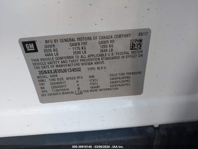 Chevrolet EQUINOX LT 2018 2GNAXJEV9J6134502 Image 9