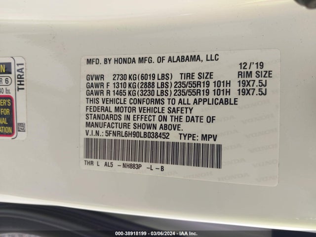 Honda Odyssey Elite 2020 5FNRL6H90LB038452 Image 9