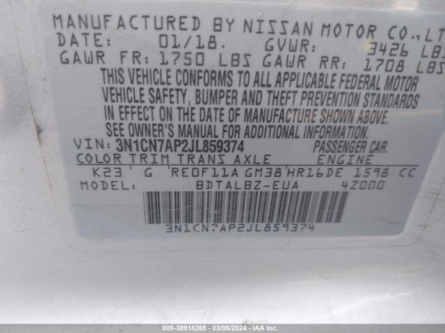 Nissan Versa 1.6 Sv 2018 3N1CN7AP2JL859374 Image 9